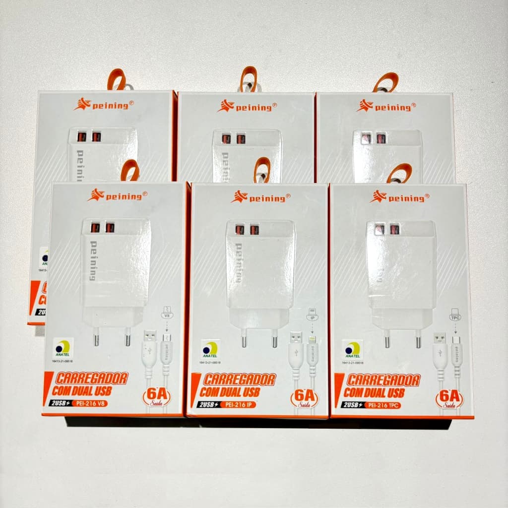 Kit 5/10pcs Peining Carregador Turbo 6.0A Com Cabo Micro USB V8/Type C/Lightning
