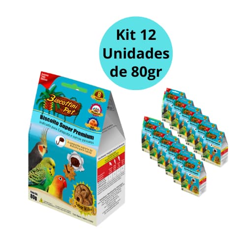 Biscottini pet - Kit com 12 unidades de Biscoitos Para CALOPSITA , PEQUITOS e AGAPONIS de 80gr cada