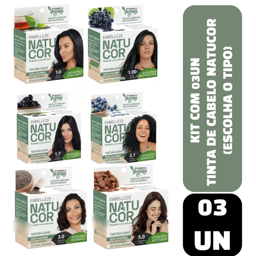 Kit com 03un Tintura de Cabelo Natucor (Escolha a cor)