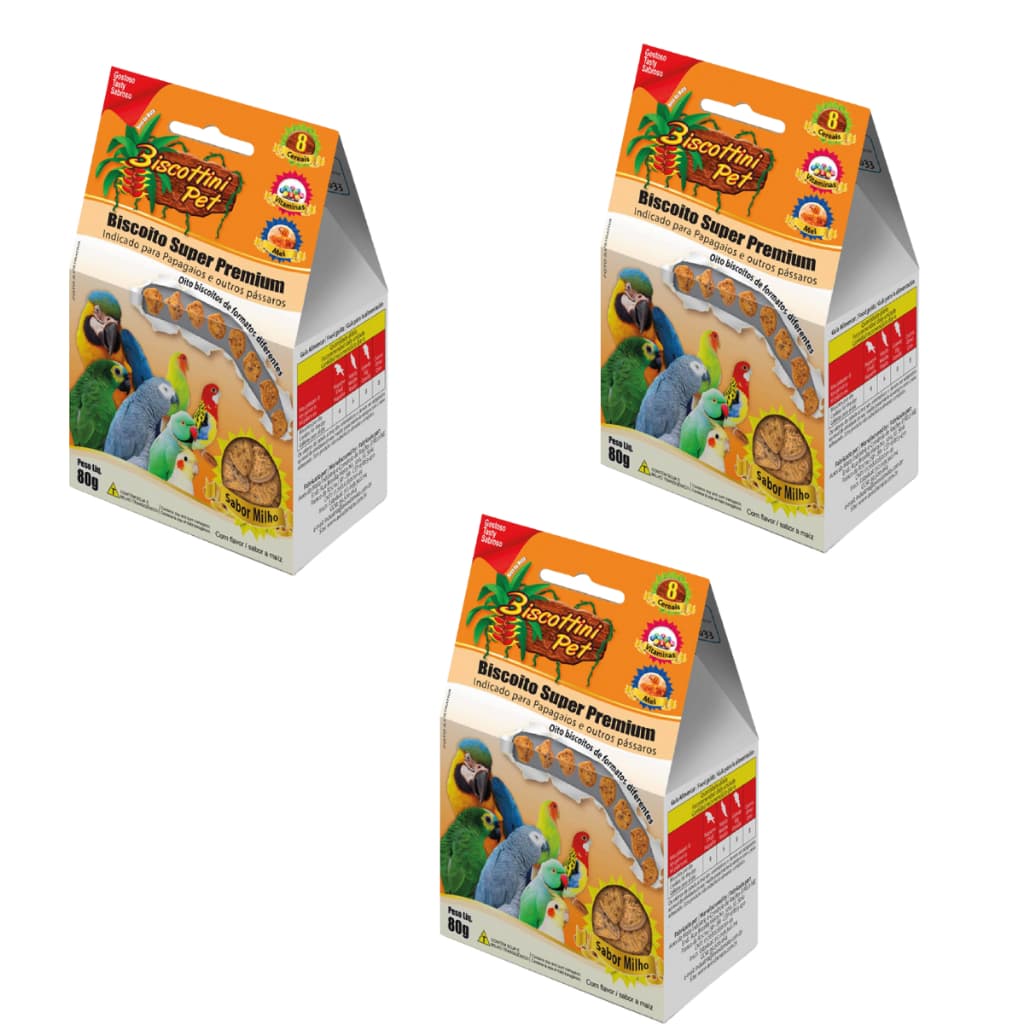 Biscottini pet - Kit com 3 unidades de Biscoitos Para ARARAS PAPAGAIOS E OUTRAS AVES de 80gr cada