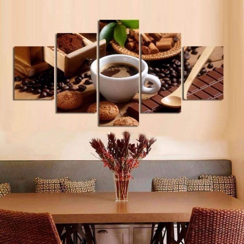 Quadro decorativo 5 peças cantinho do café lanchonete padaria café com chocolate café da manhã