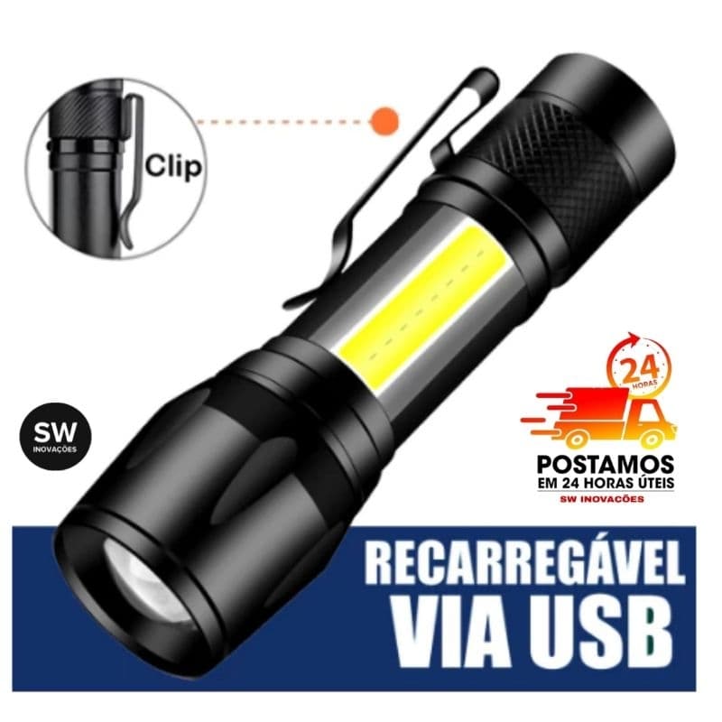 Lanterna Tática Lampião USB Recarregável Luz Super Forte