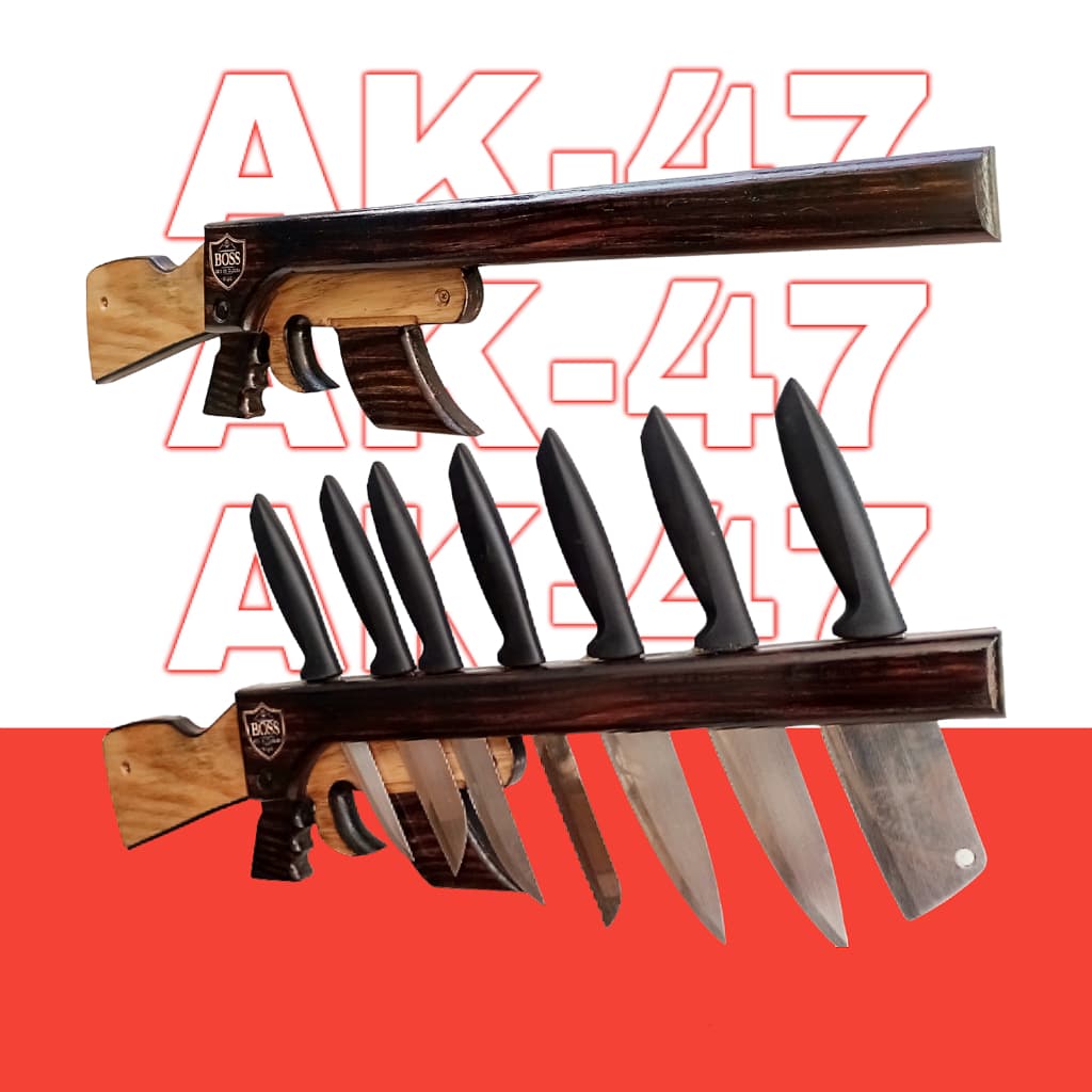 Suporte de Facas Cepo Modelo AK-47 em Madeira Nobre