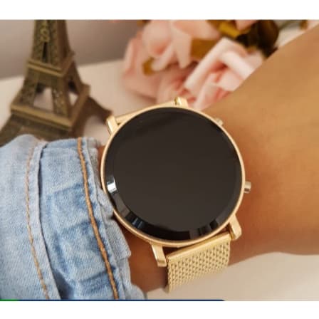 Relógio Feminino Digital Led Redondo Dourado e Rose Preto prata Moda Blogueira 2342