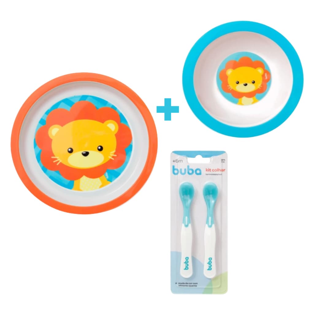 Kit 2 pratinhos + 2 colheres Termossensível Buba - Kit Alimentação Bebê Buba Introdução Alimentar
