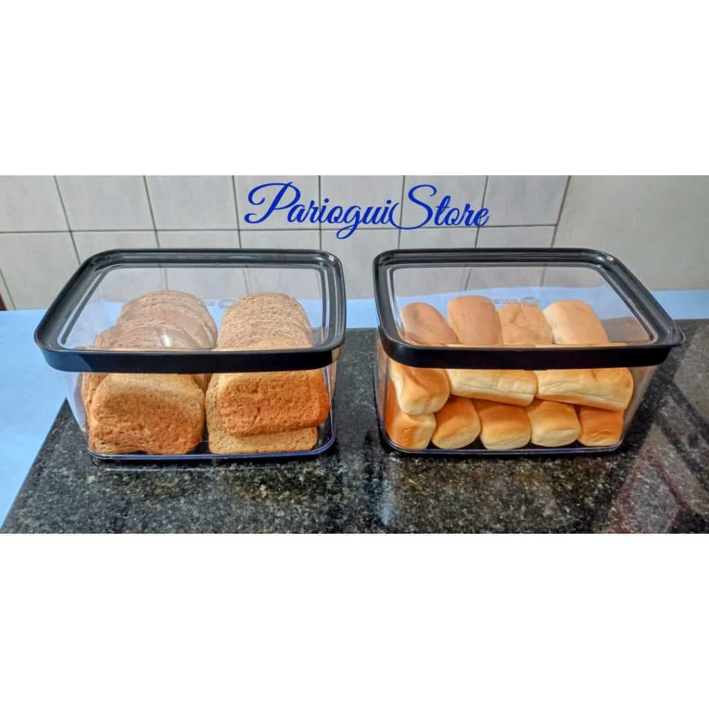 Kit 2 Potes  herméticos porta pães de forma torradas bisnaguinhas e mantimentos com 2500 ml