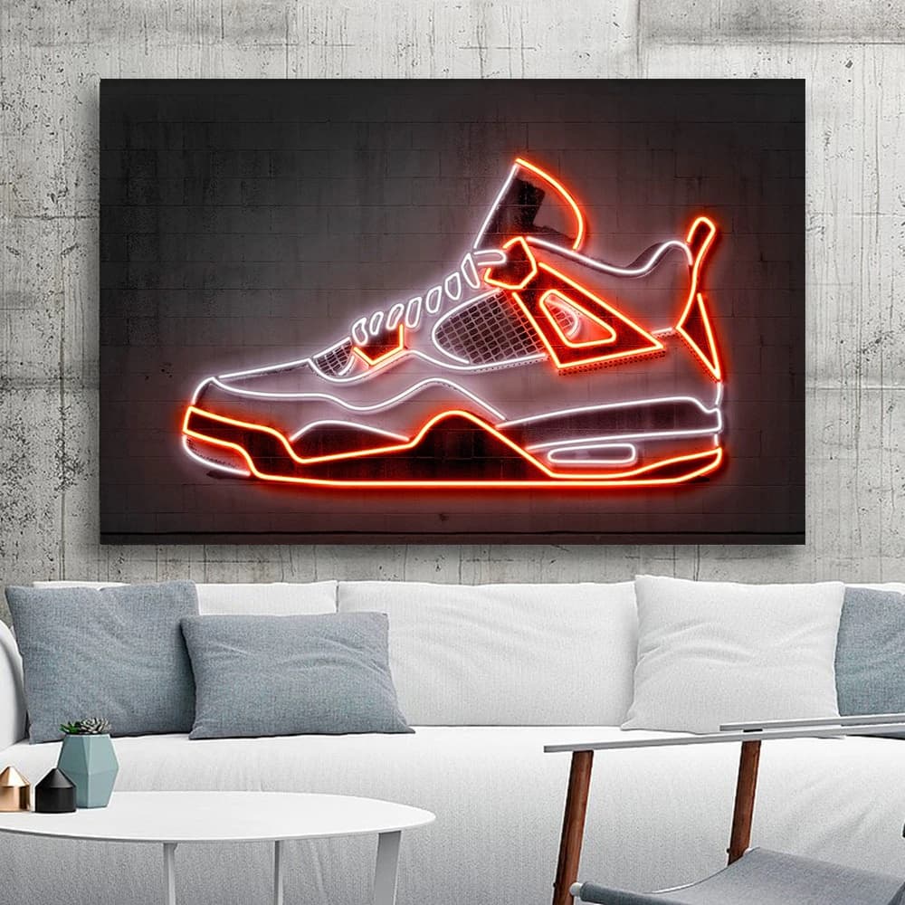 Quadro decorativo 1 peça 40x60 moderno neon sneaker tênis sapatos esportivos para quarto sala