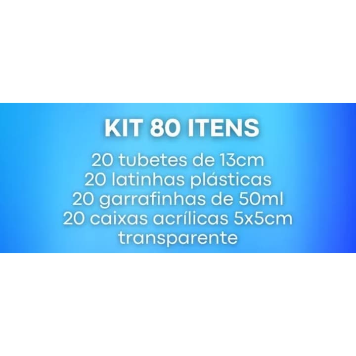 Kit Festa 80 Itens = 20 tubete + 20 garrafinha + 20 latinha + 20 caixinha 5x5