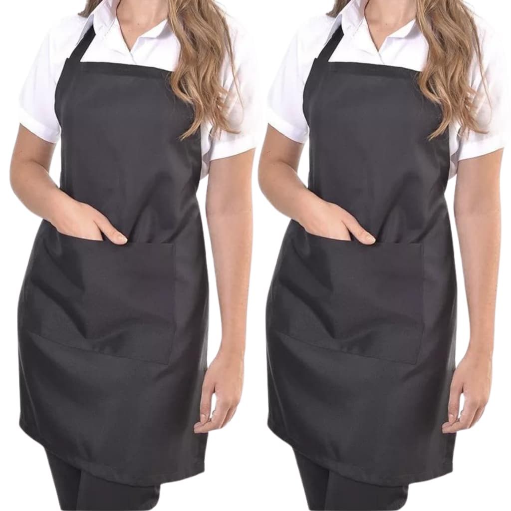 Kit de Dois Aventais Preto, de Cozinha e Churrasqueiro Tecido Oxford unissex Bolso Grande