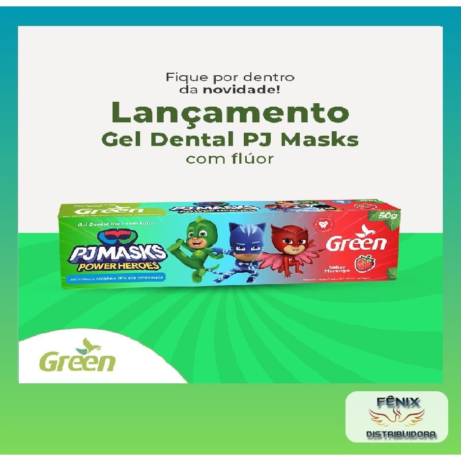GELDENTAL /PASTA DE DENTE/CREME DENTAL INFANTIL PJ MASKS COM FLÚOR -50G - ORIGINAL GREEN