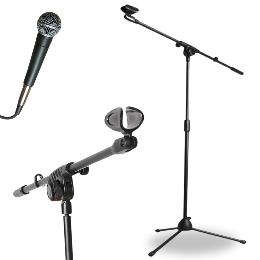 Suporte Pedestal Tripe Girafa para Microfone Fio Vocal Dinamico Palco Banda Bar Show Igreja Culto