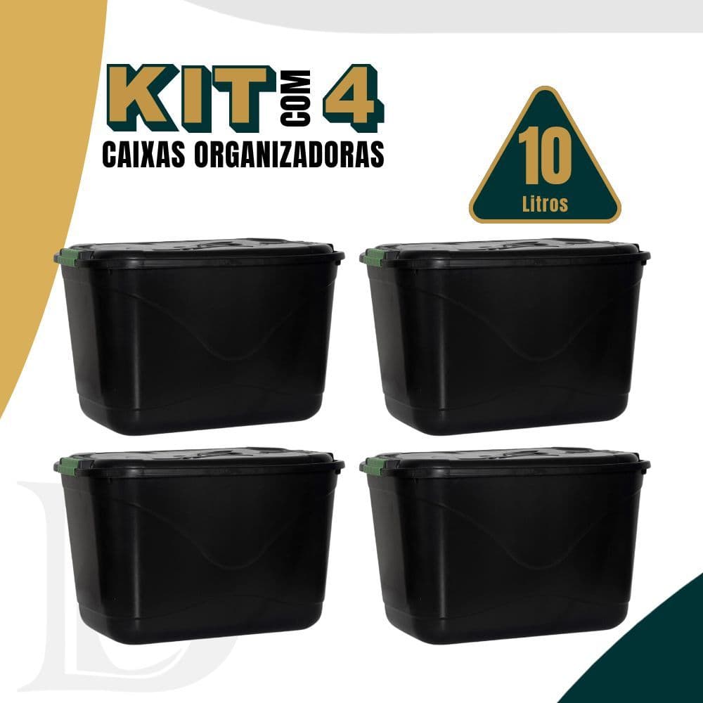 Kit 4 Uni Caixa Cestos Organizadora Multiuso Plástica 10l Tampa