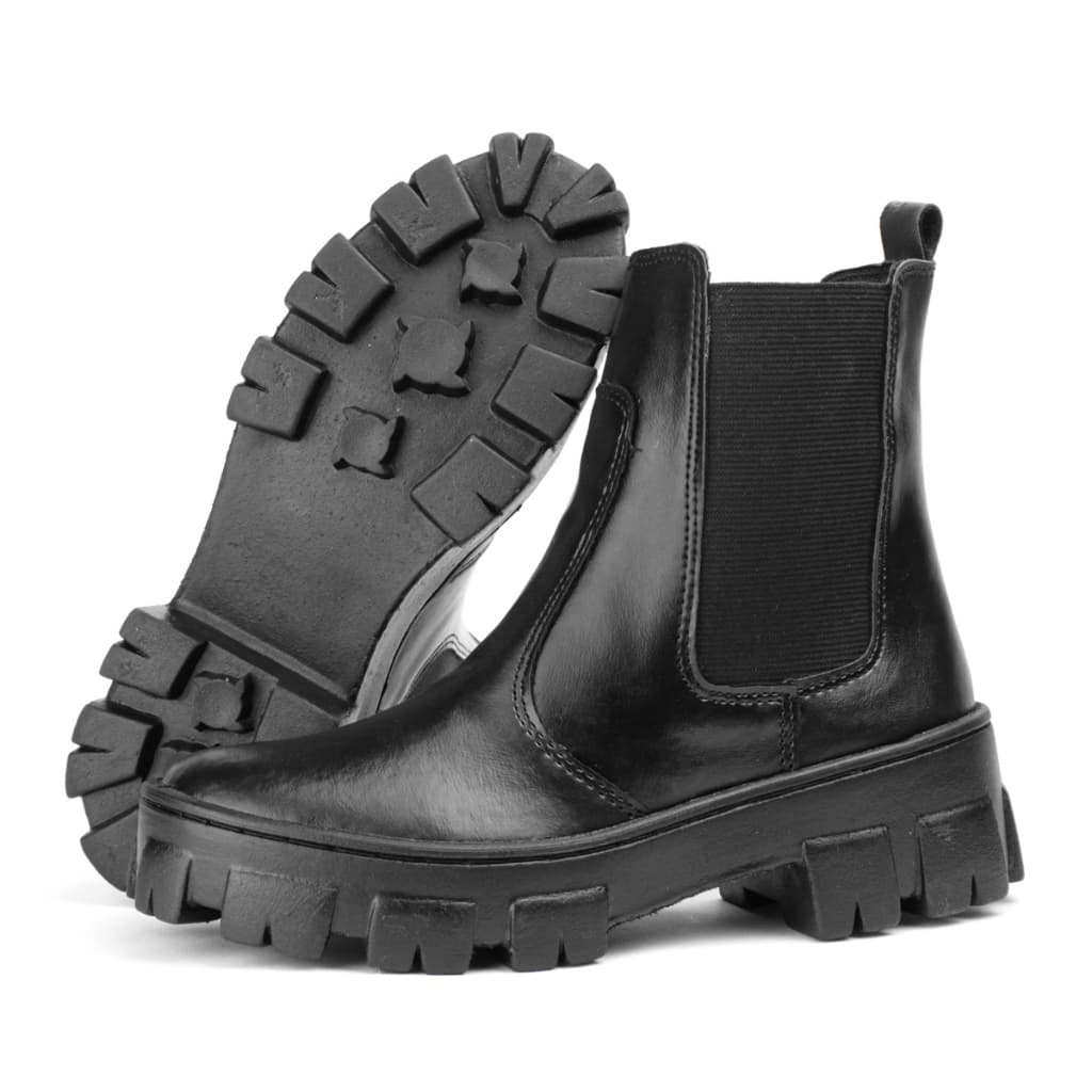 Bota Feminina Tratorada de Couro Sintetico
