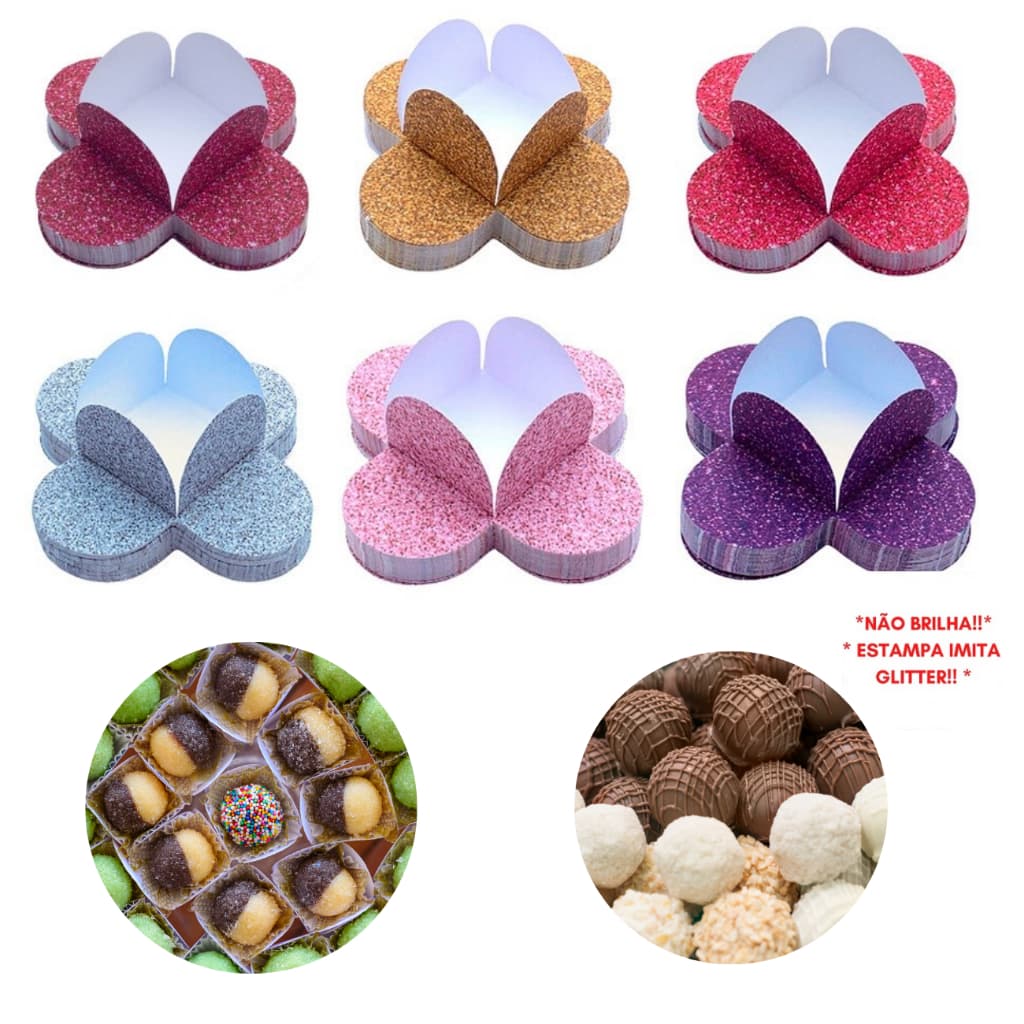 Forminhas 4 Pétalas Imita Glitter Para Doces Finos Brigadeiros Festas Aniversários Casamentos