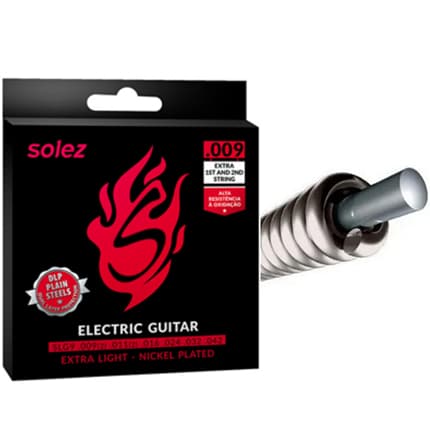 Encordoamento p/ guitarra -- Tensão Leve -- 009 -- SOLEZ - SLG9 -- 1° e 2° cordas extras