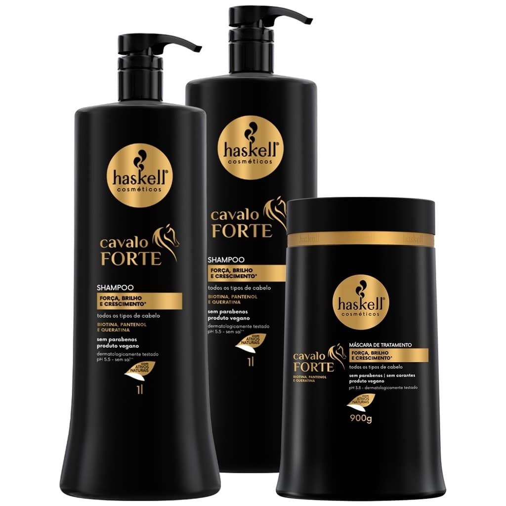 Cavalo Forte Haskell Shampoo Condicionador e Máscara para Crescimento Capilar- Recuperação-Fortalecimento/Kit