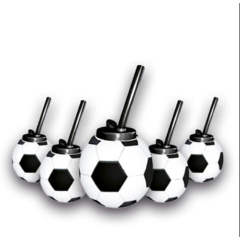 Kit 60 Copos Formato Bola Futebol 300ml Com Canudo