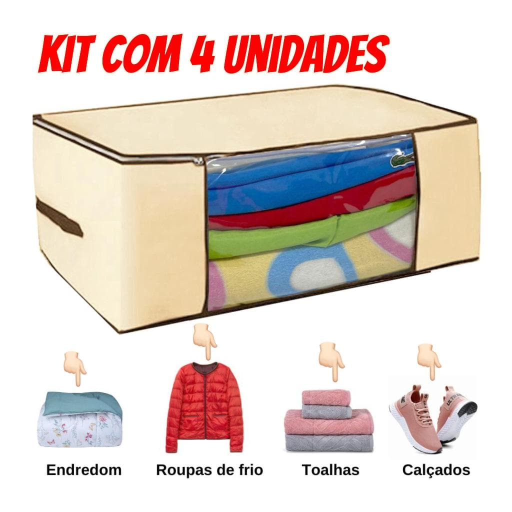 Kit 4 Caixa organizadora de edredom/calçados/cobertas/roupas frio 20x45x45 CREME - ORGANIZALUX
