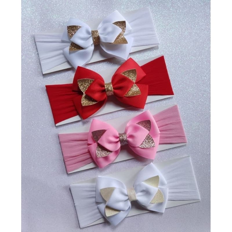 Kit 4 Faixas de Cabelo Bebê/ Lacinhos de Bebê/ Tiara Bebê/ Laço de cabelo Bebê na Meia de seda