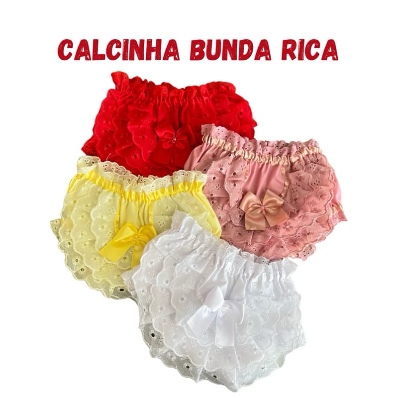 Kit Com 3 Calcinha Infantil Bunda Rica de Renda Cores Sortidas
