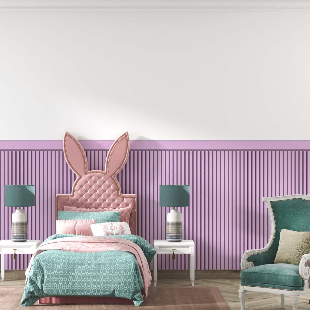 Papel De Parede Adesivo Ripado Lilás Lavanda Com Faixa Para Meia Parede - Vinil Autocolante