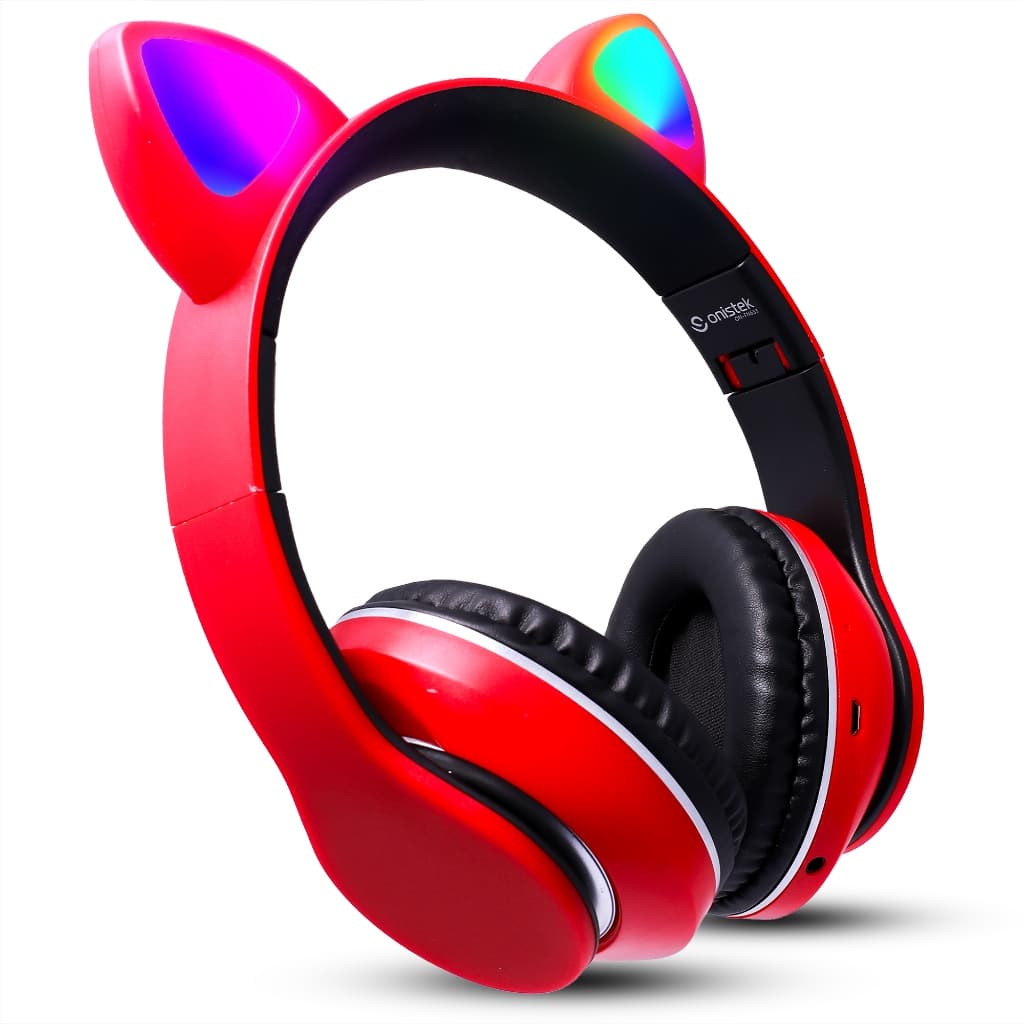 Fone De Ouvido Gatinho Gamer Headset Bluetooth Sem fio Led RGB Infantil MP3 Cartão SD Recarregavel