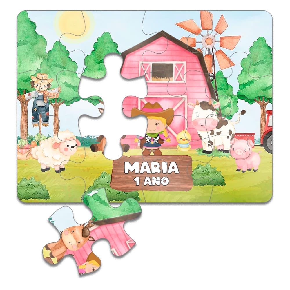 10 Quebra-Cabeça Personalizado Fazendinha Menina Festa Lembrança Infantil Interativa Qualquer Tema