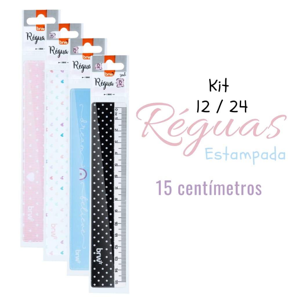 Kit Régua Plástica 15 cm Estampadas  - Caixa 12 / 24 Unidades