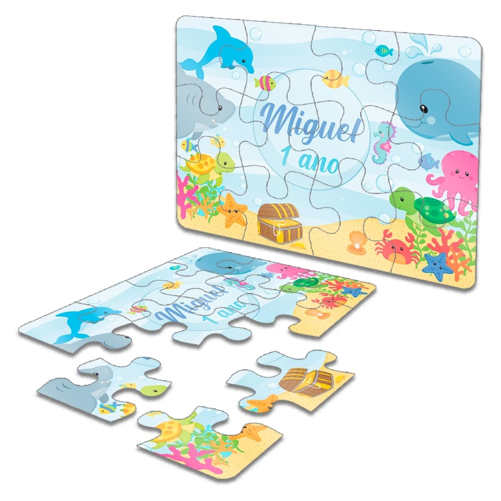 30 Unidades Quebra-Cabeça Personalizado Tema Fundo Do Mar Lembrancinha Infantil Festas 15cm X 11,3cm