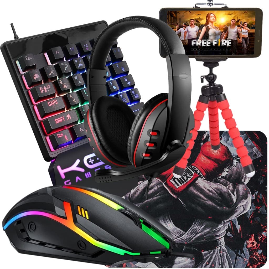 Kit Mobilador Gamer Com Headset e Microfone Teclado Single hand Mouse 1600dpi Hub usb