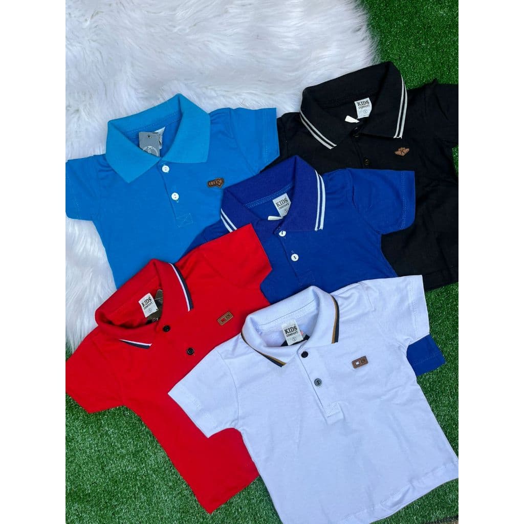 KIT 5/3 Camiseta Polo Menino Criança e Juvenil Blusas Infantil 100% Algodão Criança Jovem Masculina Tamanho 1 ao 14 anos