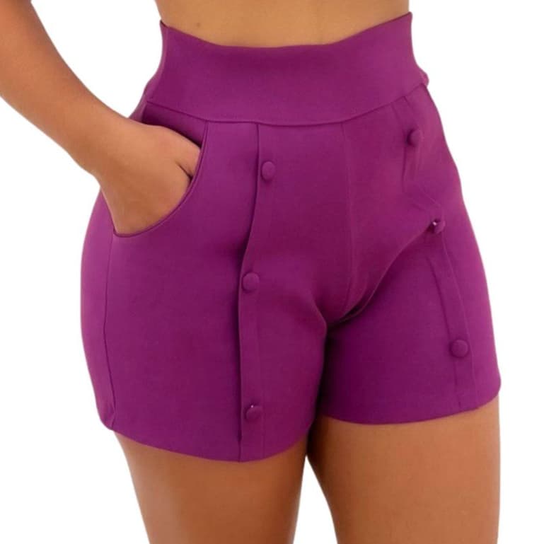 Shorts Curto Feminino Bengaline  botões cobertos Tendencia Modinha