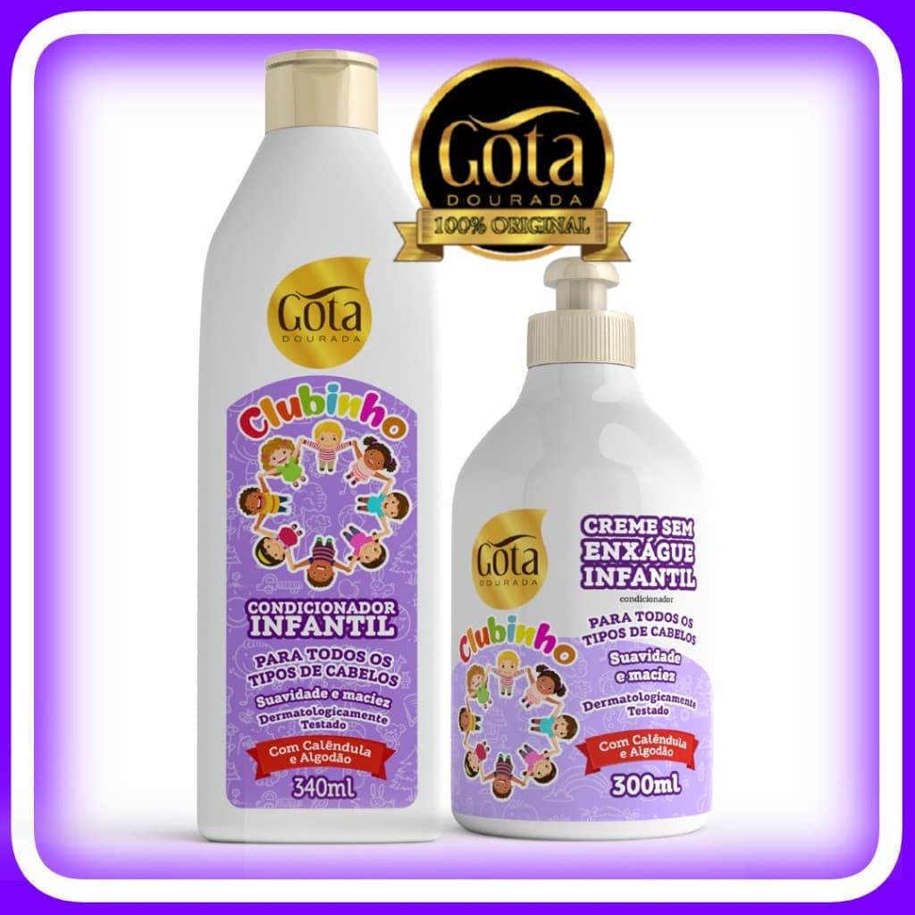 Kit Infantil Condicionador e Creme Pentear Clubinho Suave Gota Dourada Todos os Tipos de Cabelo
