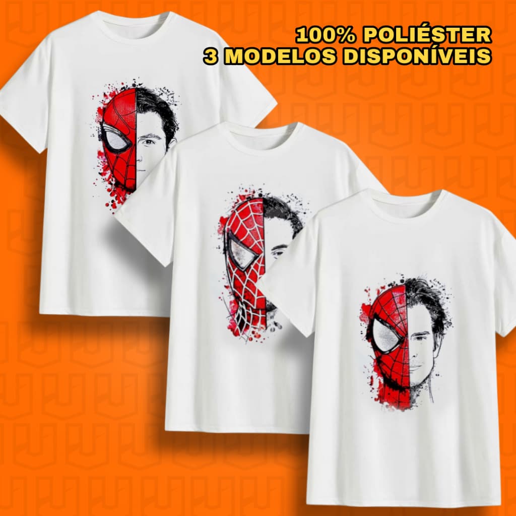 Camiseta Aranhaverso Tom Tobey e Andrew Homem aranha 100% poliéster