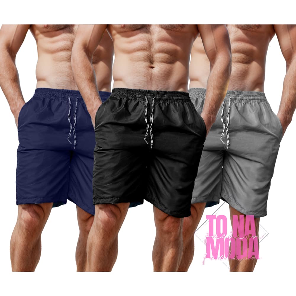 3 Bermudas Shorts Tactel  Masculinas Piscina Promo