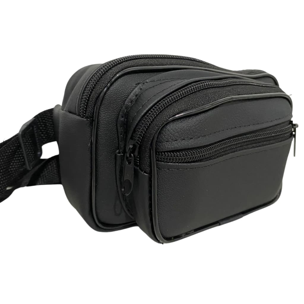 Pochete Transversal Unissex de Couro Sintético Bolsa Cintura Impermeável Vários Bolsos