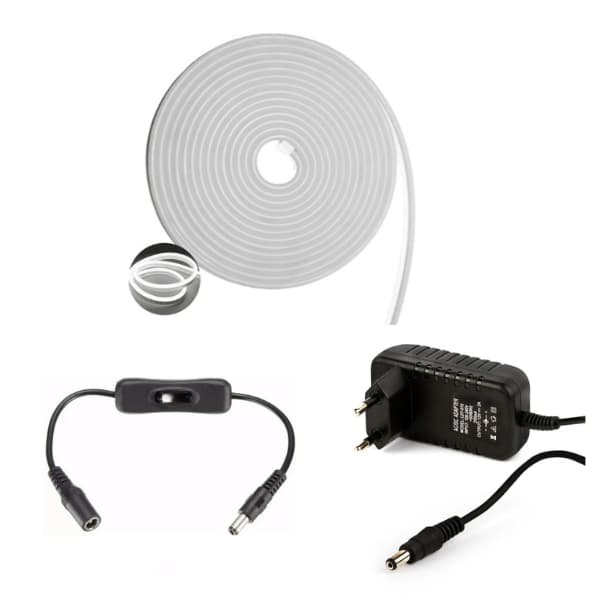Fita Led Neon 5m Branca Fria 12v Com Fonte 2A e Interruptor P4 fita led branca fria a prova dagua led neon