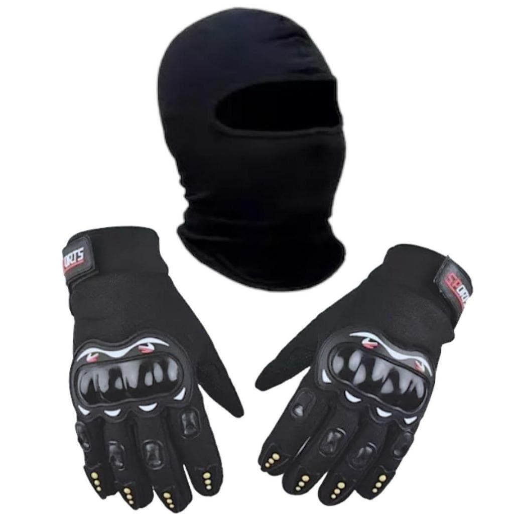 Kit Luva Com Proteção Frio Moto Motoqueiro Bike + touca Ninja Balaclava Motocros Trilha