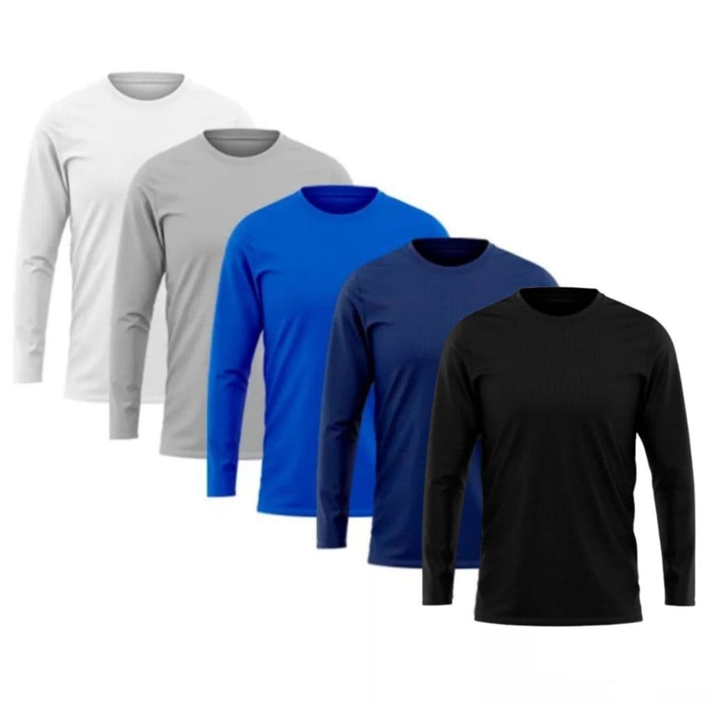 Kit C/5 Camiseta Manga Longa Masculina Cores Sortidas - 100% Poliéster