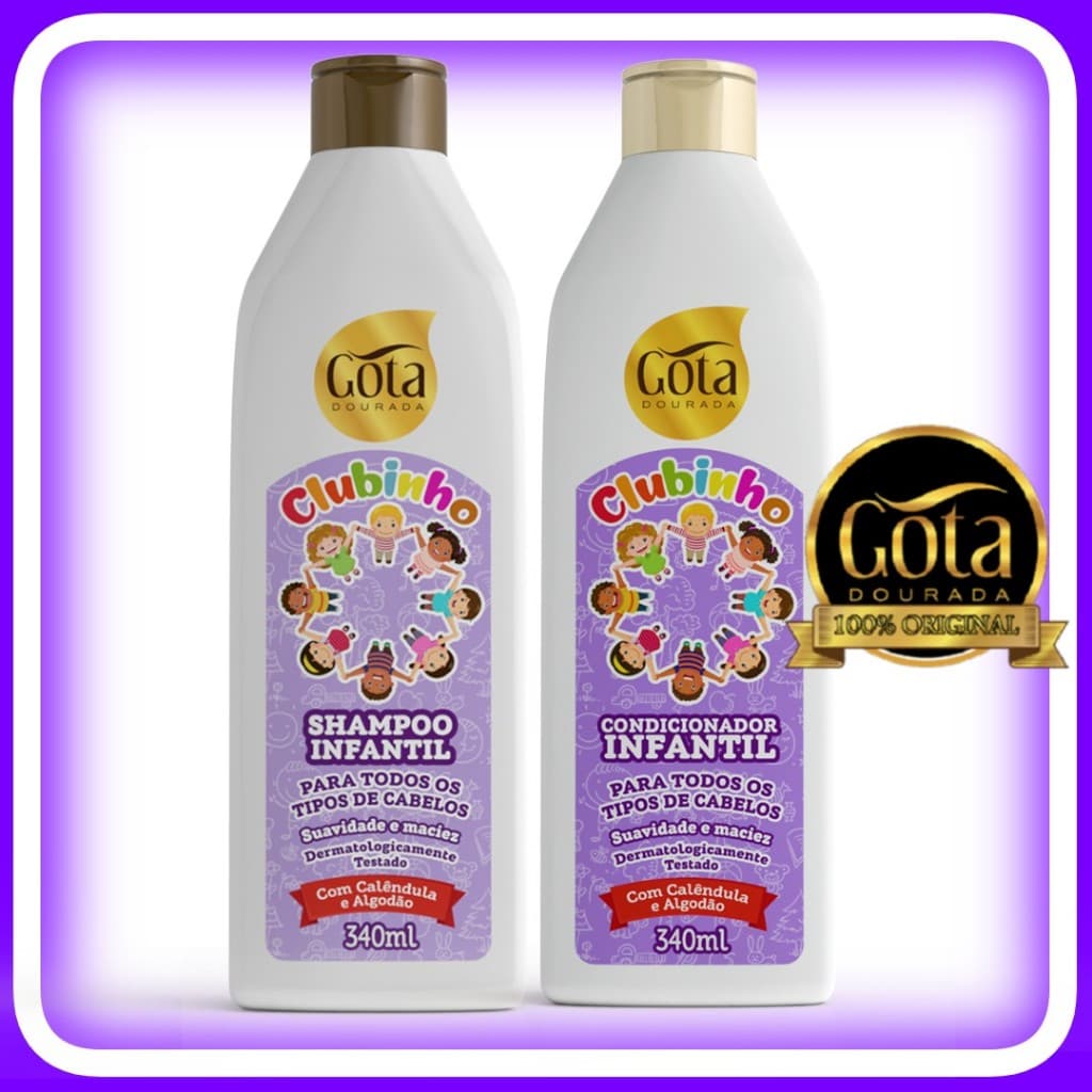Kit Gota Dourada Infantil Com Shampoo e Condicionador Suave Todos os Tipos de Cabelos