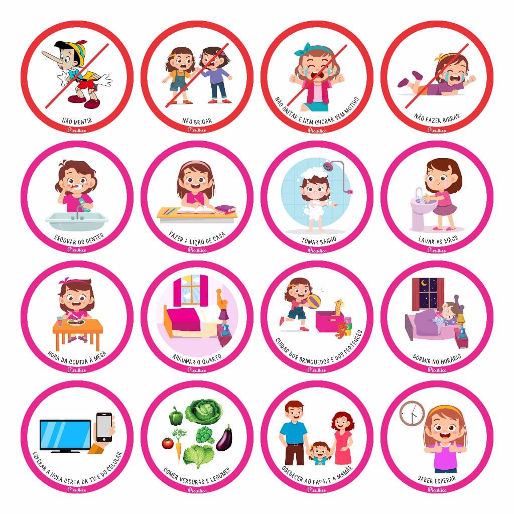Pistas Visuais Adesivos Educativos Infantil 16 Tags Rotina Tarefas Regras Comportamento Reforço Positivo Criança Quarto