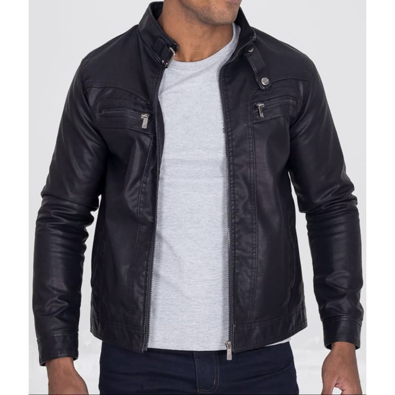 Jaqueta de Couro Masculina Premium com Gola Alta Luxo e Moda De Qualidade