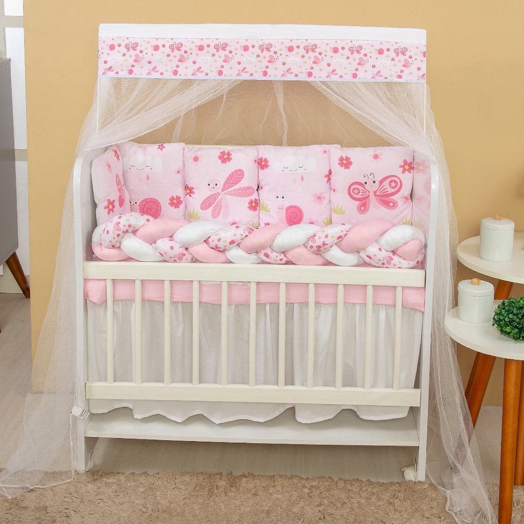 Kit Mini Berço com 12 peças + Saia de Berço Bebê Menina Borboleta