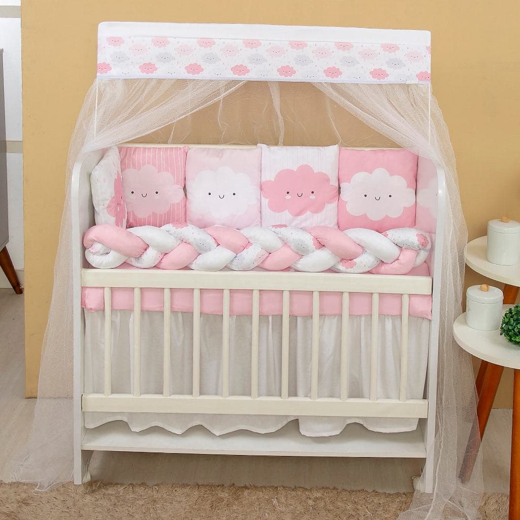 Kit Mini Berço com 12 peças + Saia de Berço Bebê Menina Chuvinha de Amor