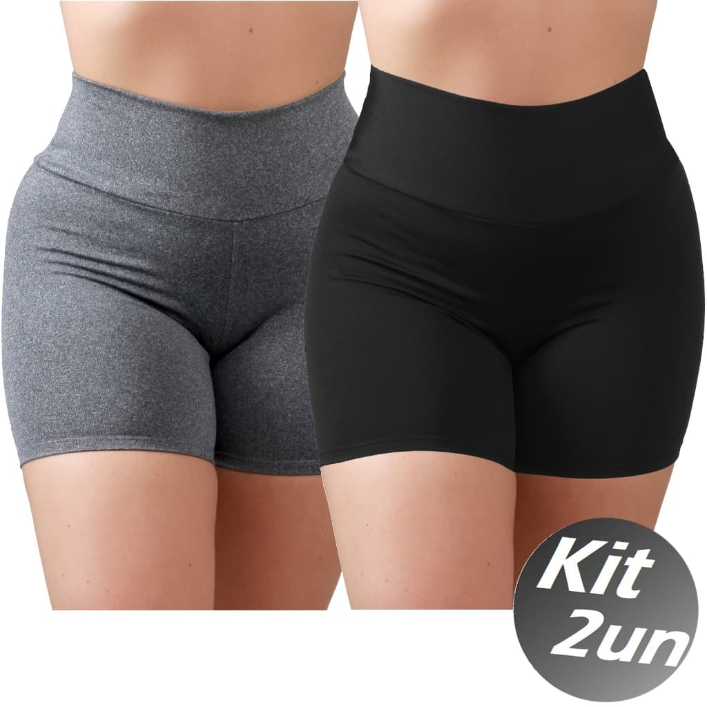 Kit 2 Short Basic Fitness Premium Cós Alto Feminino Bermuda de Academia