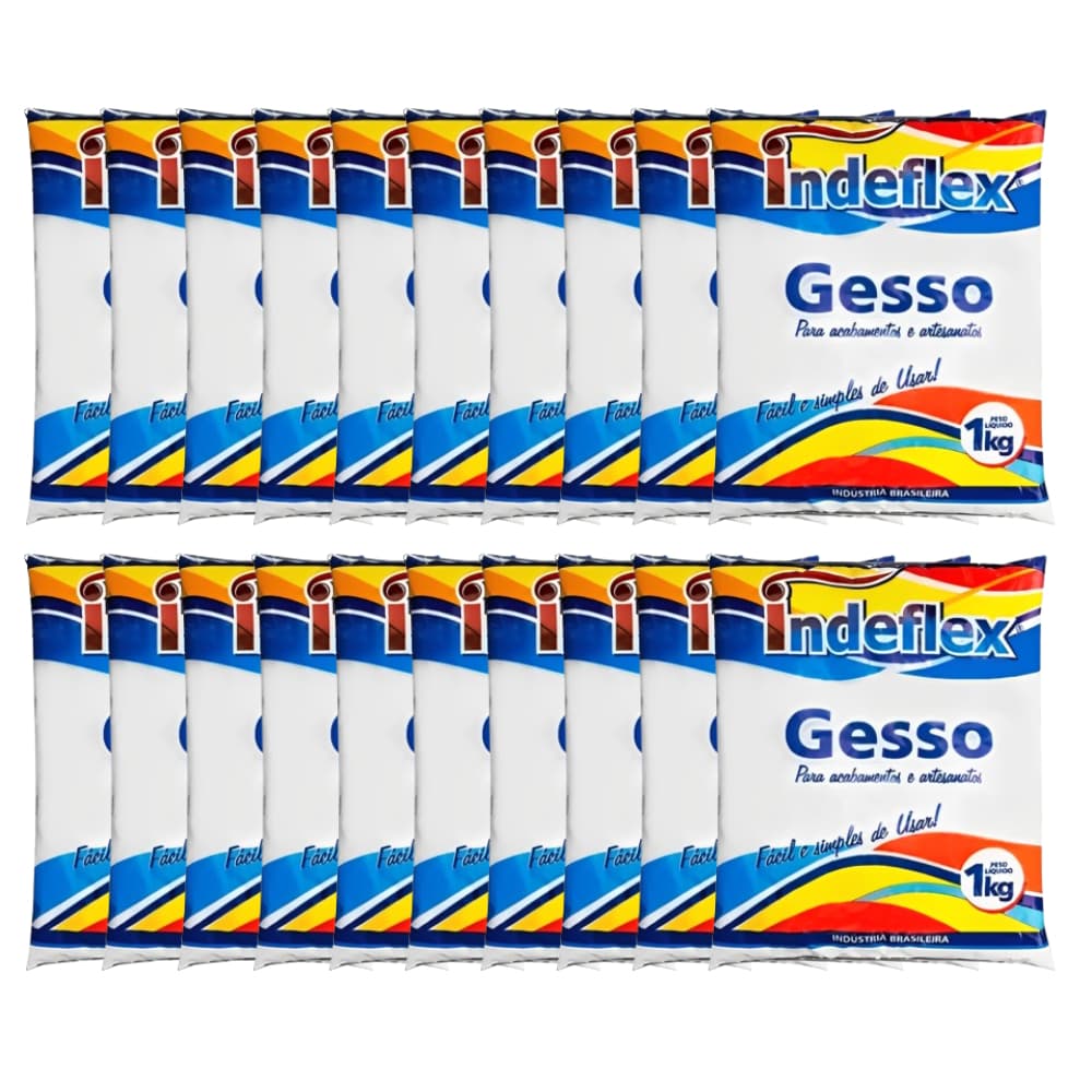 Kit 20 Gesso Em Pó Branco 1kg Rápido Indeflex Saco Para Acabamentos Artesanatos e Reparos 20kg