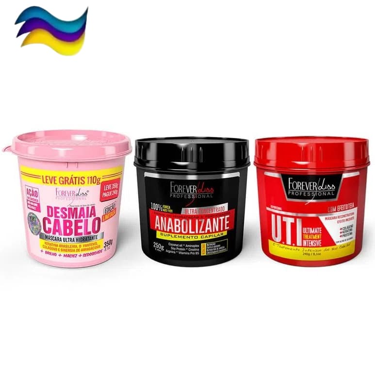 Cronograma Capilar Cabelo de Barbie Forever Liss Kit Hidratação Desmaia Cabelo + UTI + Anabolizante