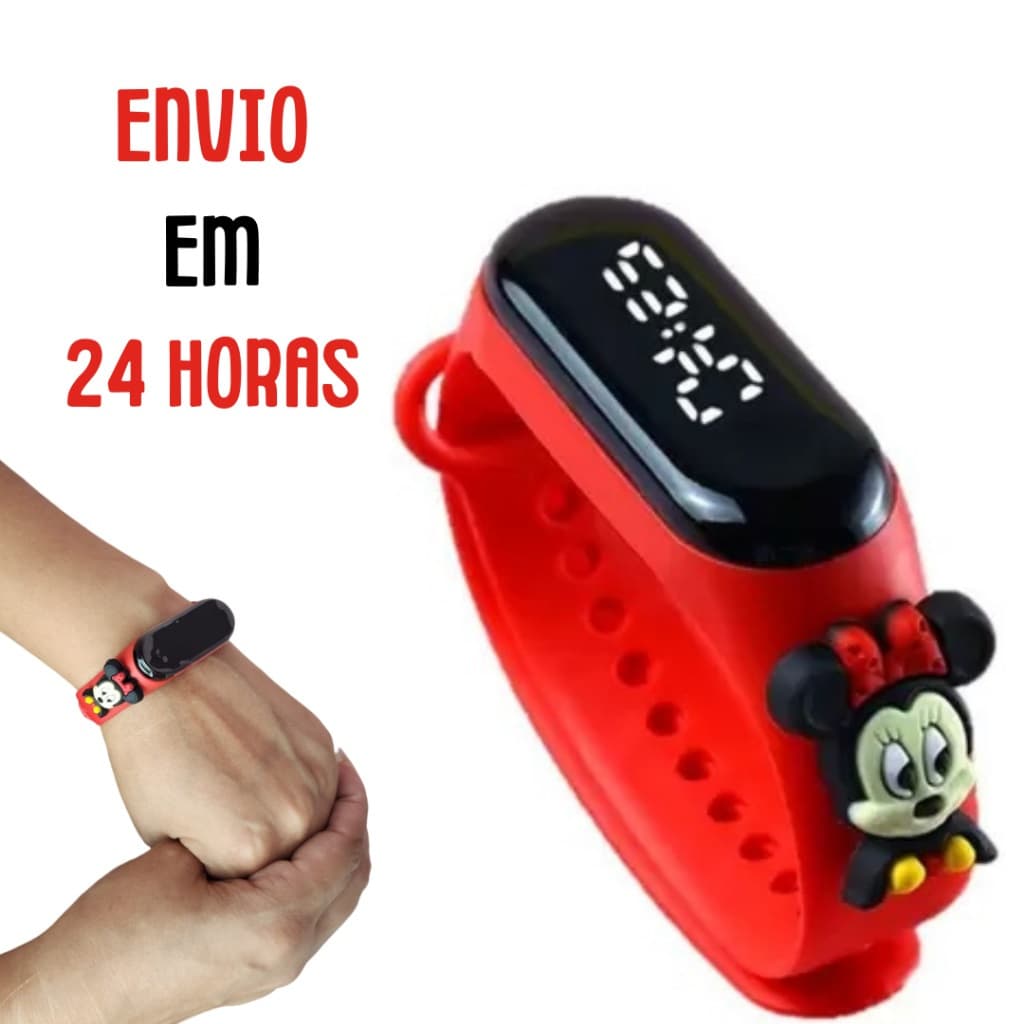 Relógio Infantil Digital Menina Á Prova De água Led Minnie Mouse