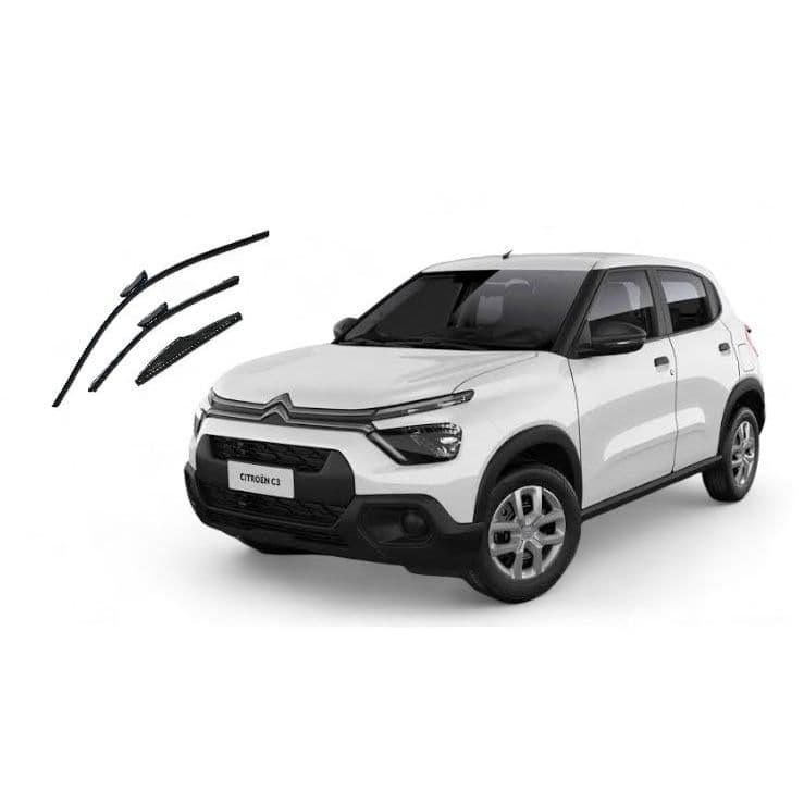 Kit 3 Palhetas Limpador De Parabrisa Dianteiro + traseiro Citroen C3 2012-2022