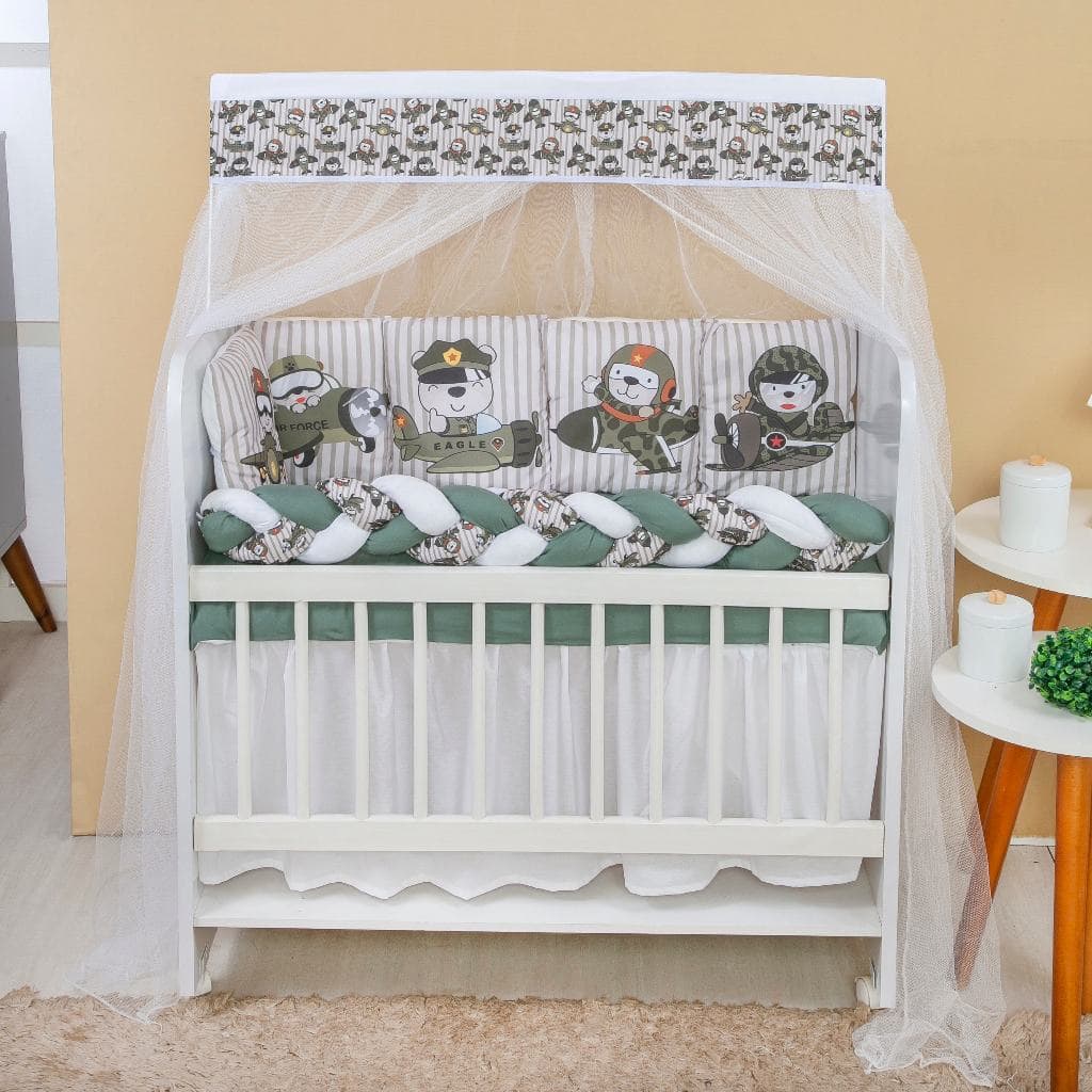 Kit Mini Berço com 12 peças + Saia de Berço Bebê Menino Aviador
